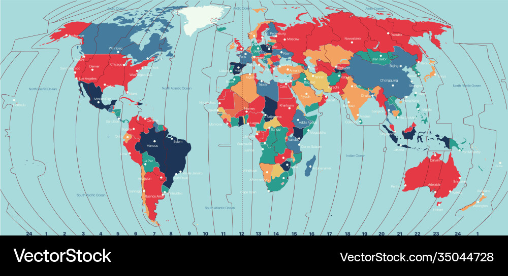 Timezone world map Timezone world map vector image
