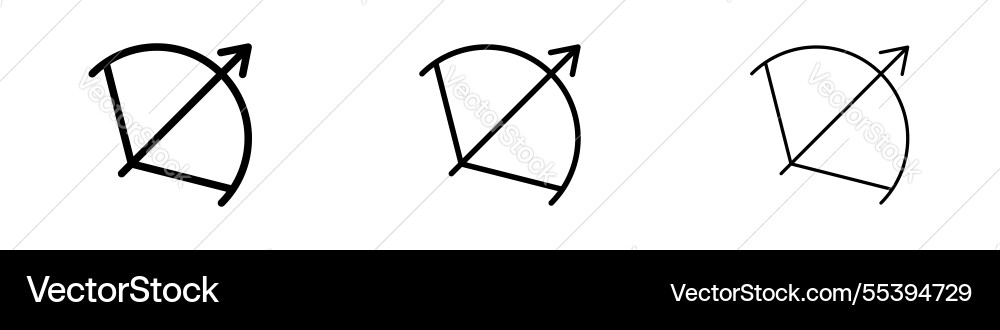 Bow arrow icons in three different stroke lines Bow arrow icons in three different stroke lines vector image
