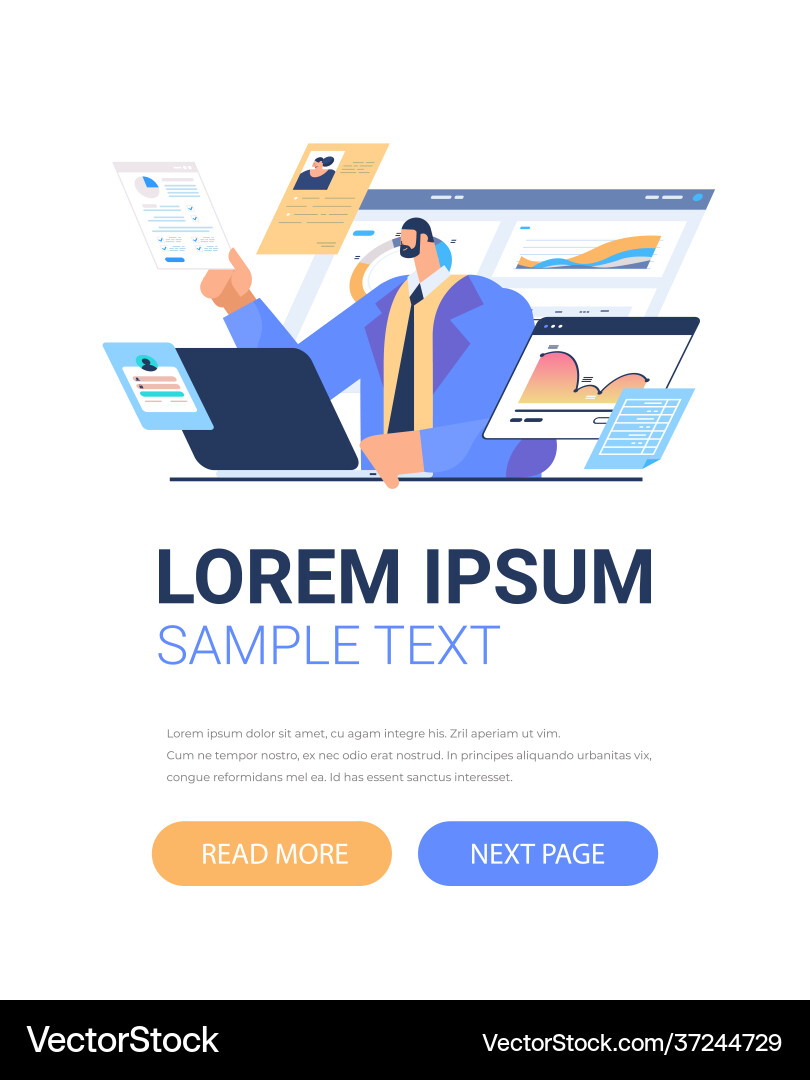 Businessman analyzing charts and graphs data vector image