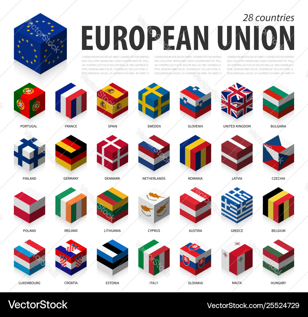 EU Flags - 3D Cube Collection Vector Image