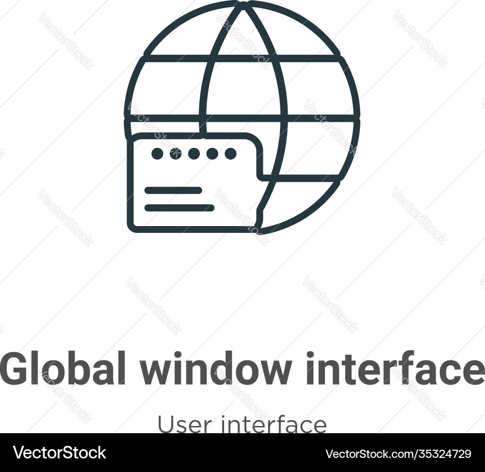 Global window interface outline icon thin line vector image