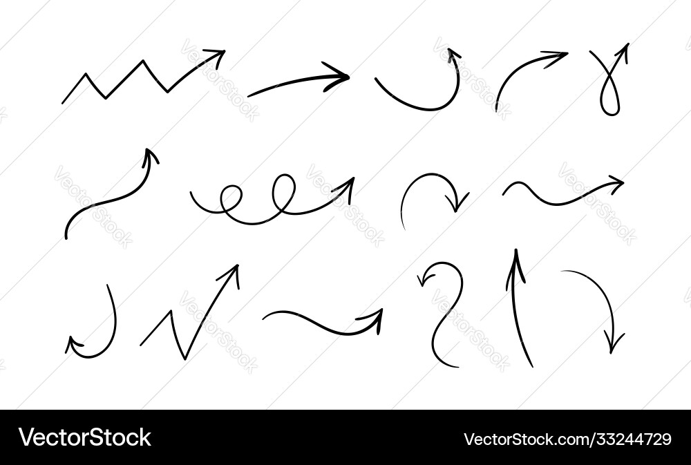 Hand drawn arrows set up down right Hand drawn arrows set up down right vector image