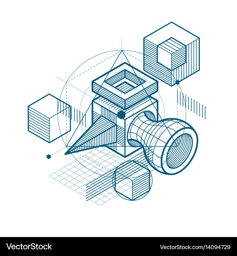 Isometric abstraction with lines and different vector image