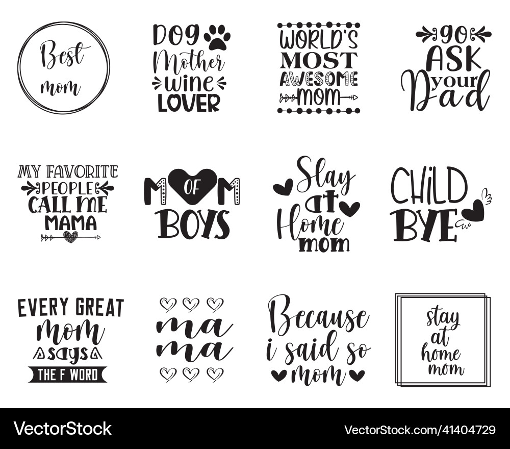 Mother's Day Lettering & Sticker Set Vector Image