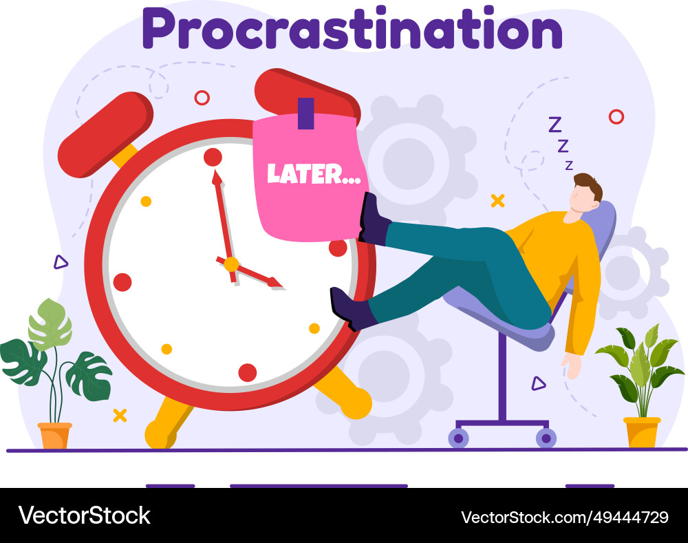 Procrastination with procrastinating lazy Vector Image