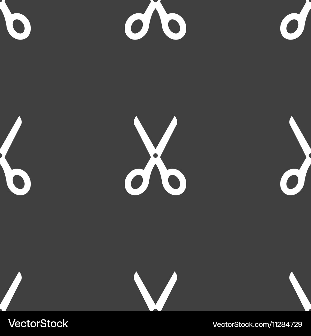 Scissors icon sign seamless pattern on a gray Vector Image