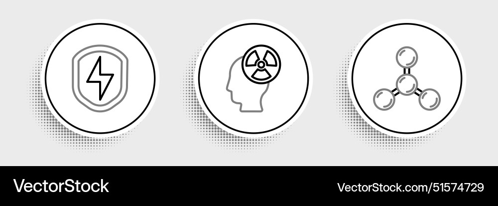 Set line molecule secure shield with lightning Set line molecule secure shield with lightning vector image