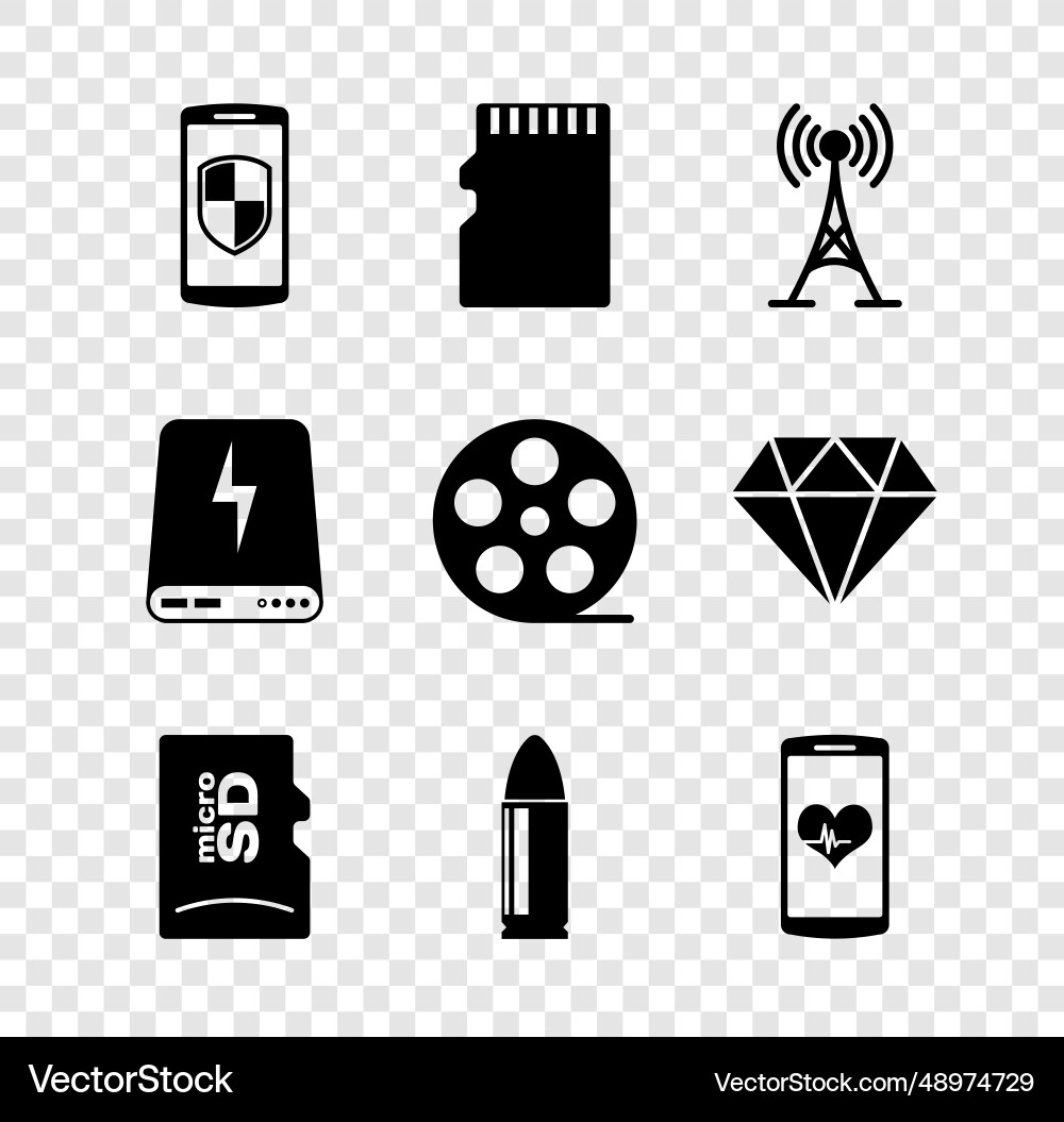 Set smartphone with shield micro sd memory card Set smartphone with shield micro sd memory card Vector Image