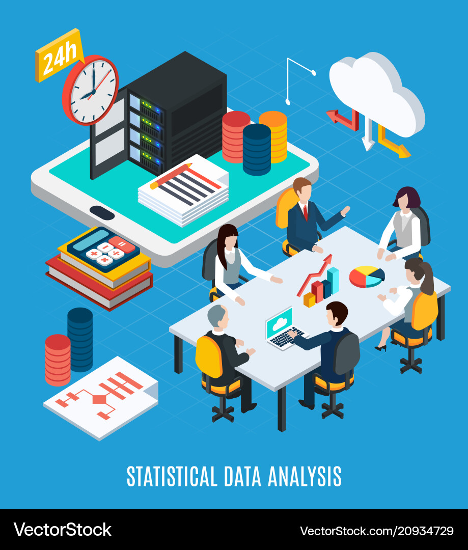 Statistical data analysis isometric background Statistical data analysis isometric background vector image