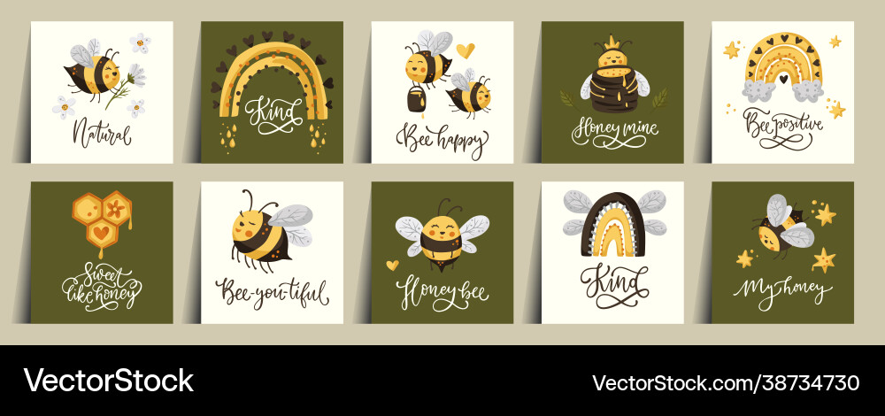 Adorable Honey Bee Card Set Royalty Free Vector Image