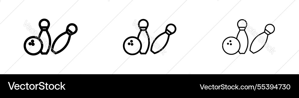 Bowling icons in three different stroke lines Vector Image