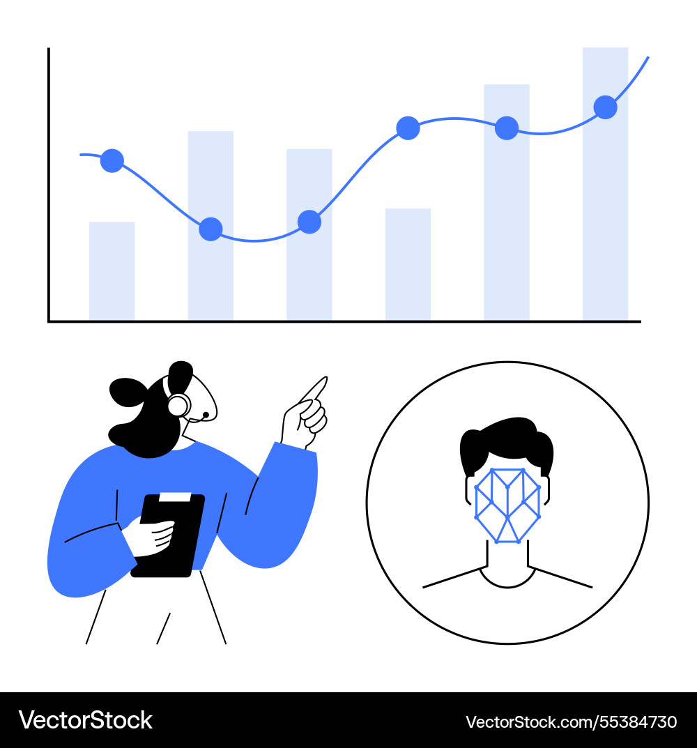 Data analysis with face recognition technology Data analysis with face recognition technology vector image