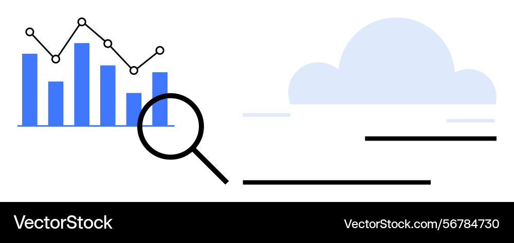 Data analysis with magnifier on bar and line graph Vector Image