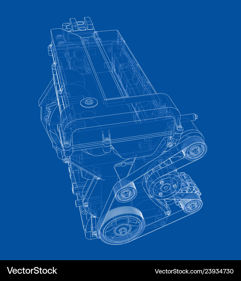 Engine sketch rendering of 3d Engine sketch rendering of 3d Vector Image