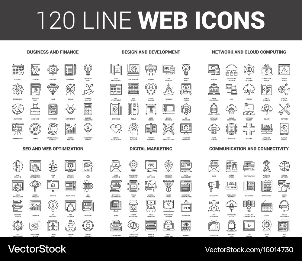 Flat Line Web & Business Icons vector image