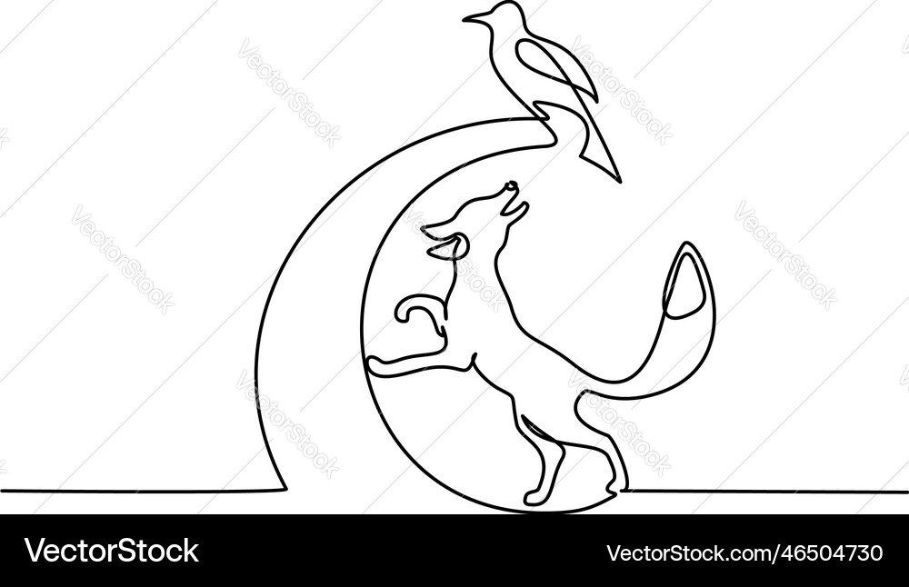 Fox jumping for bird continuous one line drawing Vector Image