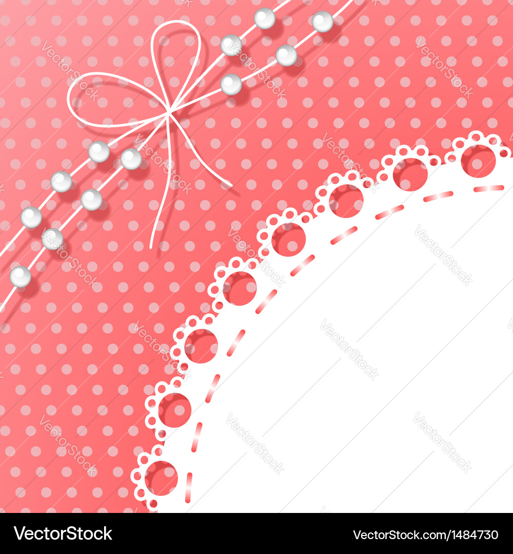 Frame with bow and beads on polka dots background vector image