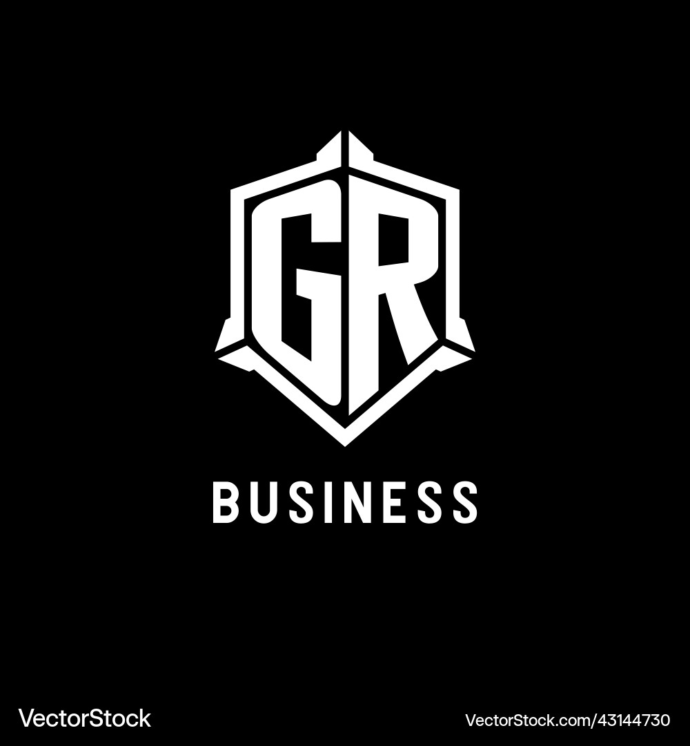 Gr logo initial with shield shape design style Gr logo initial with shield shape design style Vector Image
