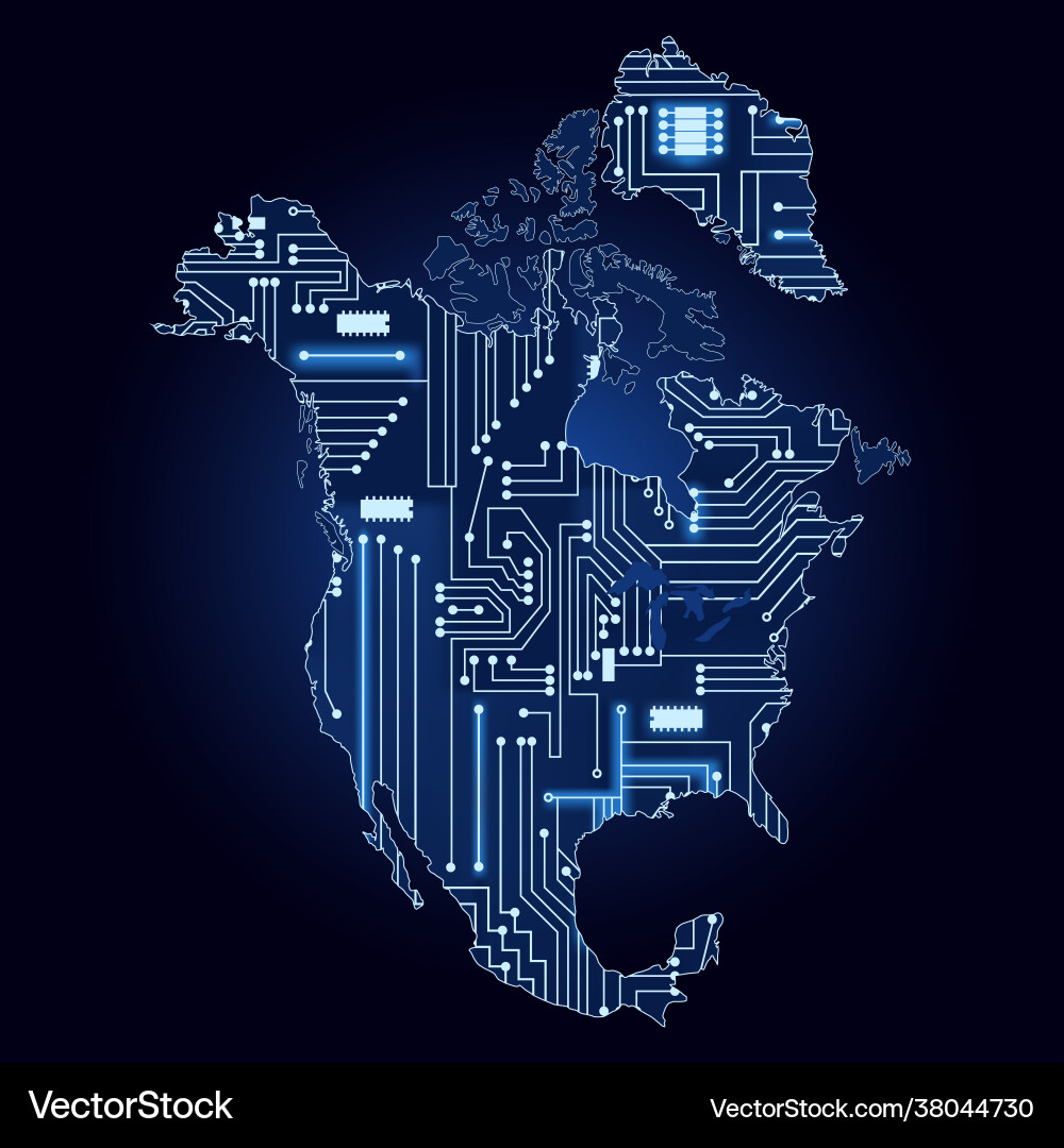 Map north america with electronic circuit Vector Image