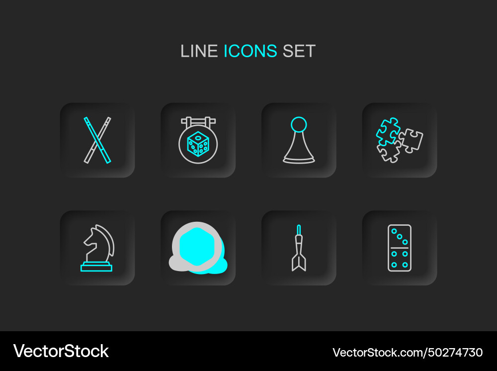 Set line domino dart arrow game dice chess puzzle vector image