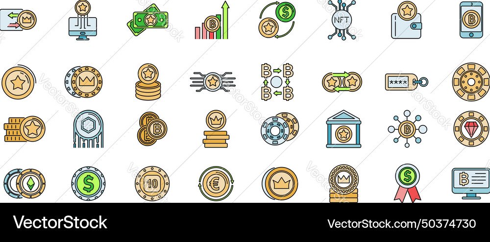 Tokens coins icons set color line Vector Image