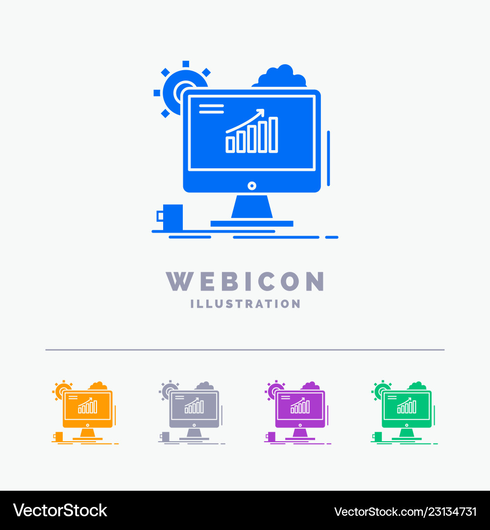 Analytics chart seo web setting 5 color glyph Analytics chart seo web setting 5 color glyph vector image