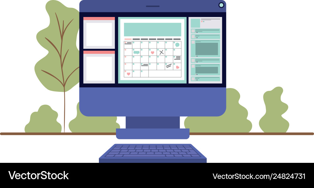 Computer screen with calendar isolated icon Computer screen with calendar isolated icon Vector Image