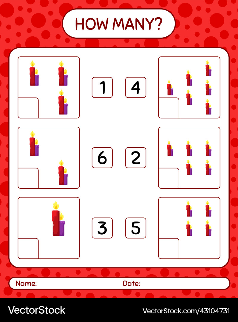 How many counting game with candle worksheet How many counting game with candle worksheet vector image