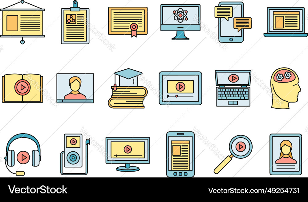 Online interactive learning icons set color Online interactive learning icons set color vector image