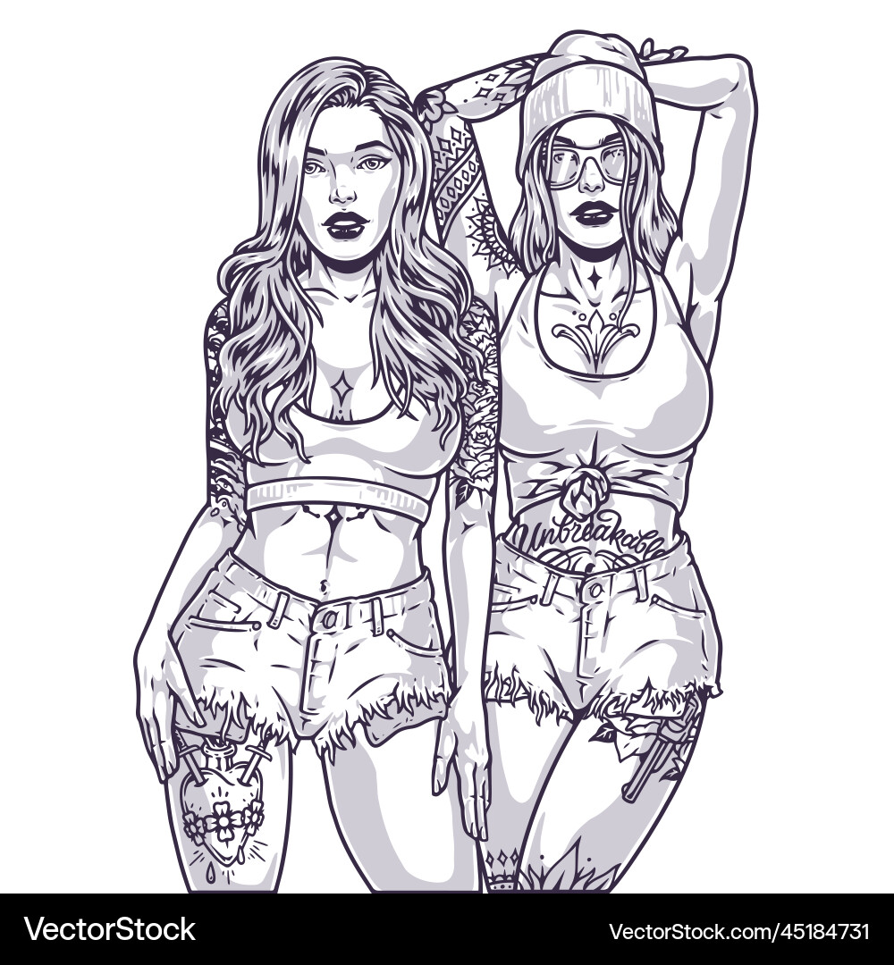 Schöne Hipster Mädchen Emblem monochrom Schöne Hipster Mädchen Emblem monochrom vektorbild