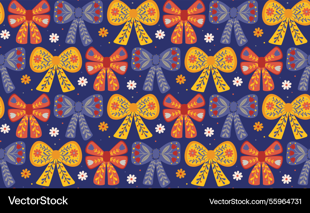 Seamless pattern with bows in folk style vector image