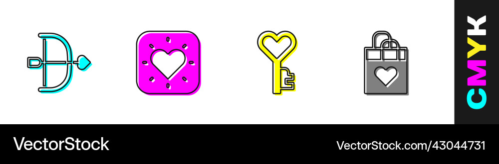 Set bow and arrow heart key in shape Vector Image