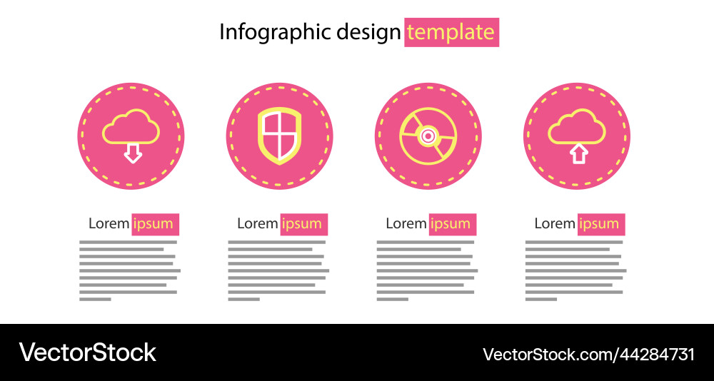 Set line cd or dvd disk cloud upload shield vector image