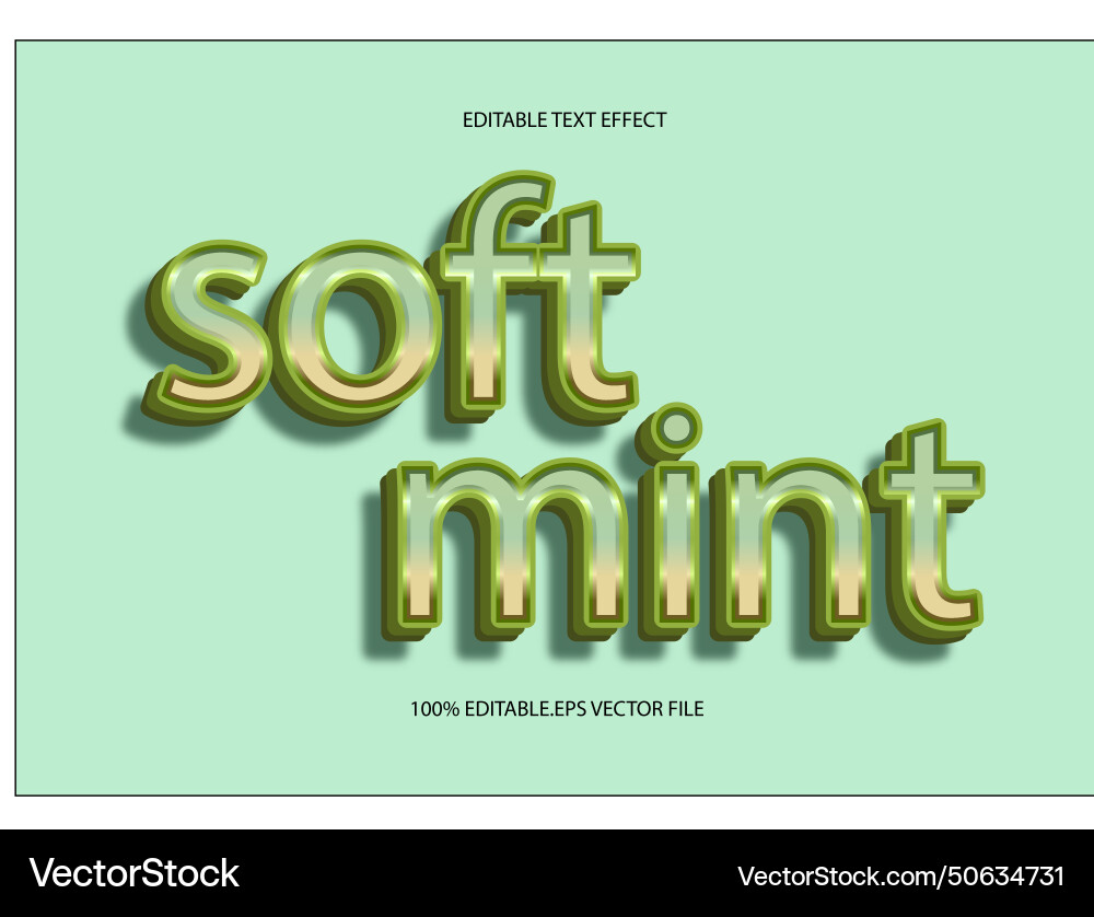 Soft mint editable text effect 3d emboss gradient vector image