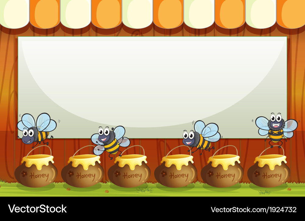 An empty template with pots and bees at the bottom Vector Image