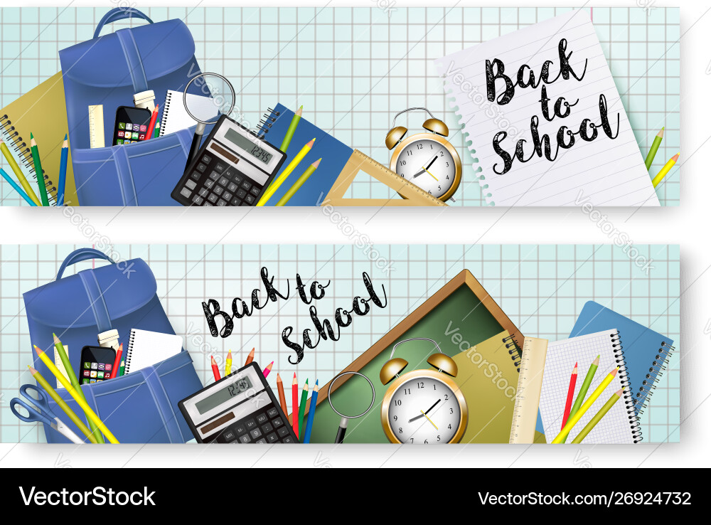 Back to school banners with supplies tols Vector Image