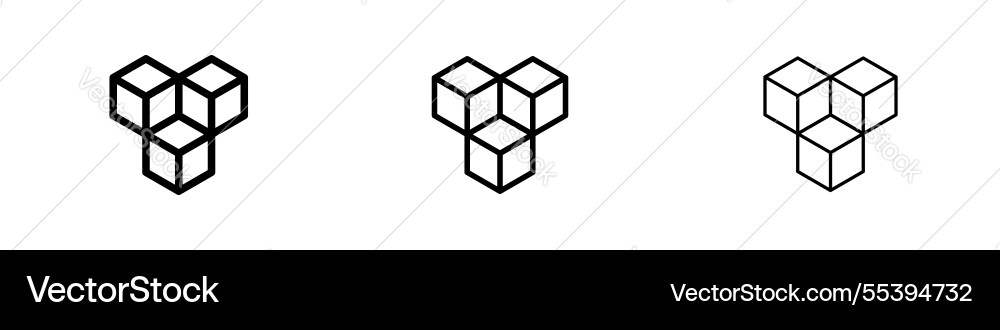 Boxes icons in three different stroke lines Vector Image