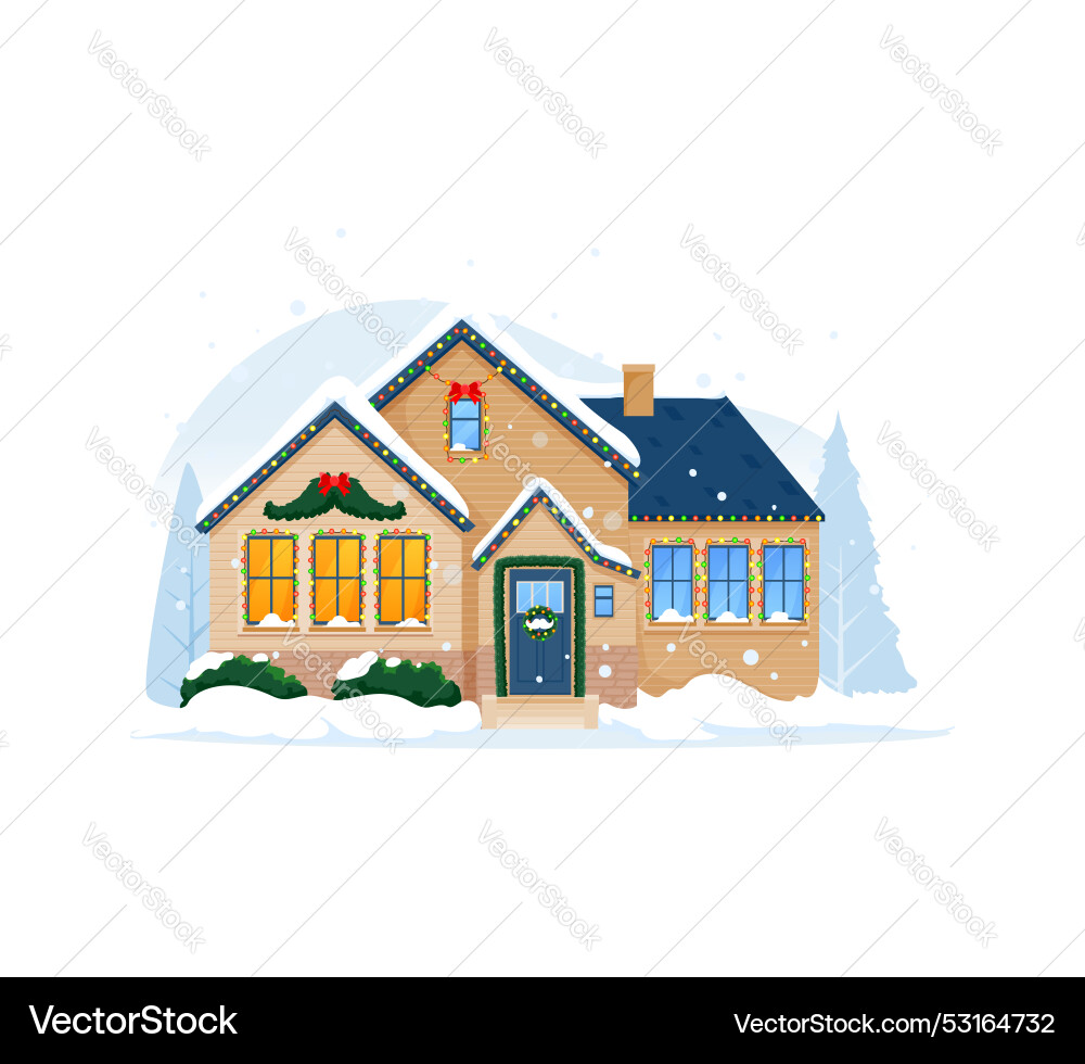 Christmas winter home building snowy facade Christmas winter home building snowy facade vector image