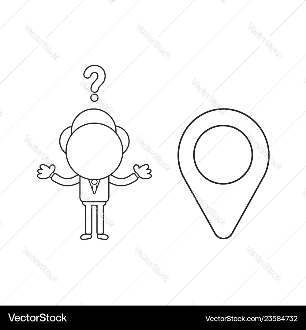 Confused businessman character with map pointer Confused businessman character with map pointer vector image