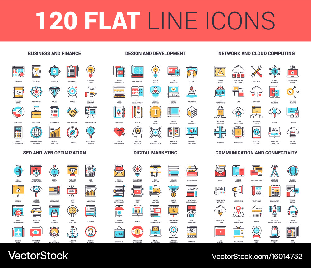 Flat Line Web Icons – Business & Tech vector image