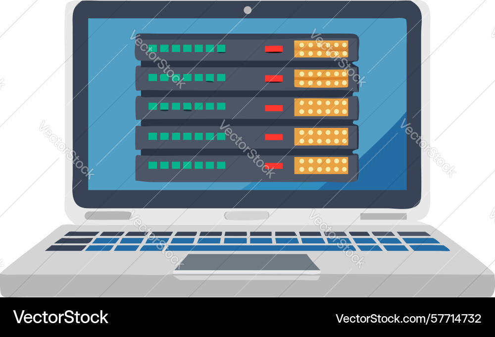 Laptop with server data for network management vector image