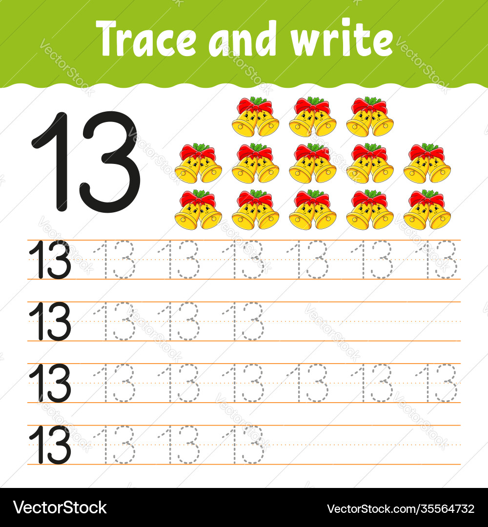 Learn numbers trace and write winter theme vector image