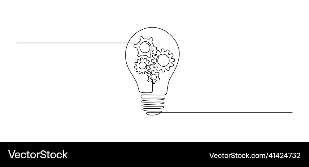 Lightbulb with gear wheels in one single line Lightbulb with gear wheels in one single line vector image