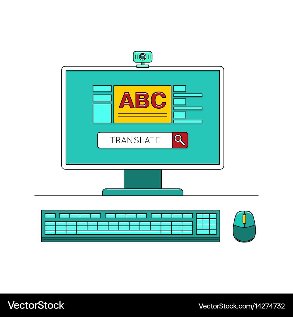 Online learn language concept with computer Vector Image