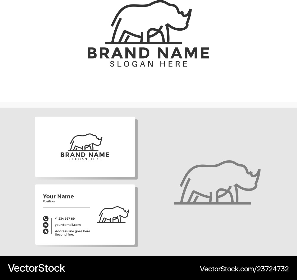 Rhino Logo & Business Card Template Vector Image