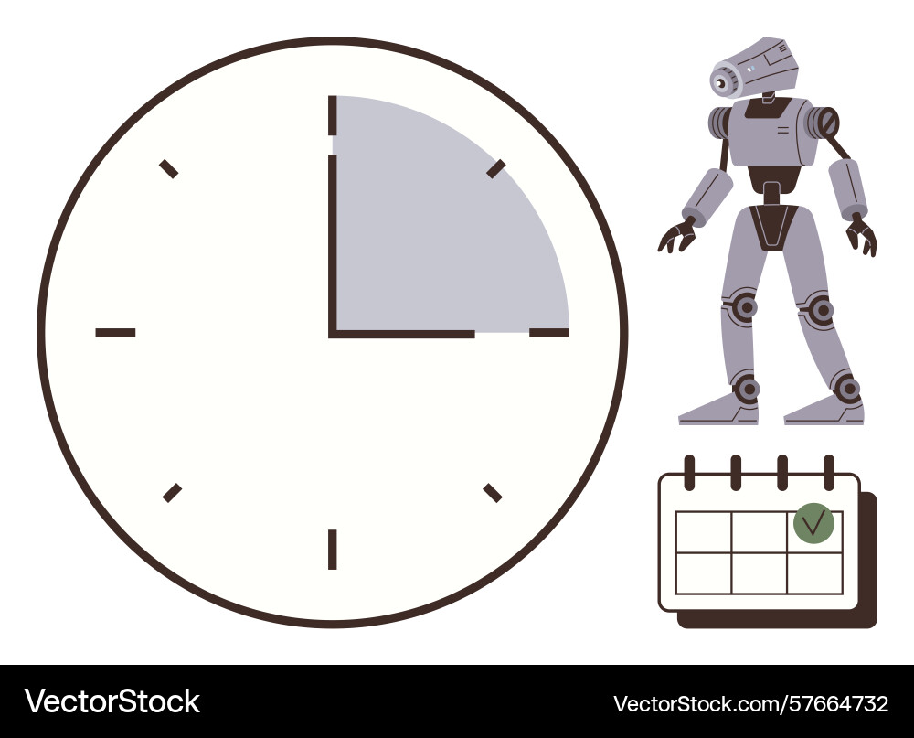 Robot with clock and calendar highlighting Robot with clock and calendar highlighting vector image