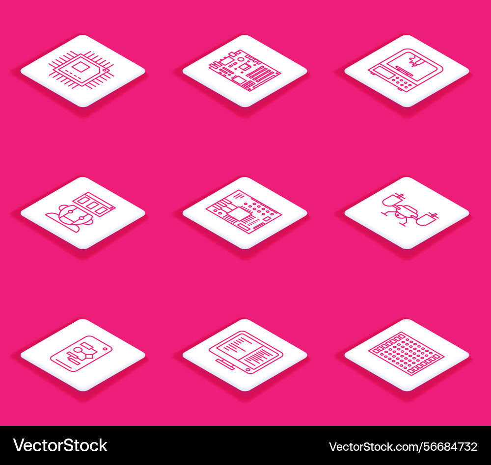 Set line processor with microcircuits cpu 3d Set line processor with microcircuits cpu 3d vector image