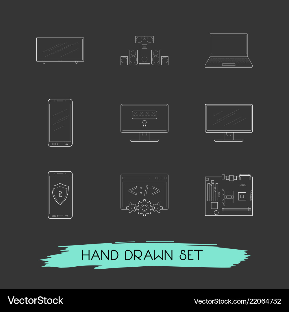 Set of tech icons line style symbols with web Set of tech icons line style symbols with web vector image