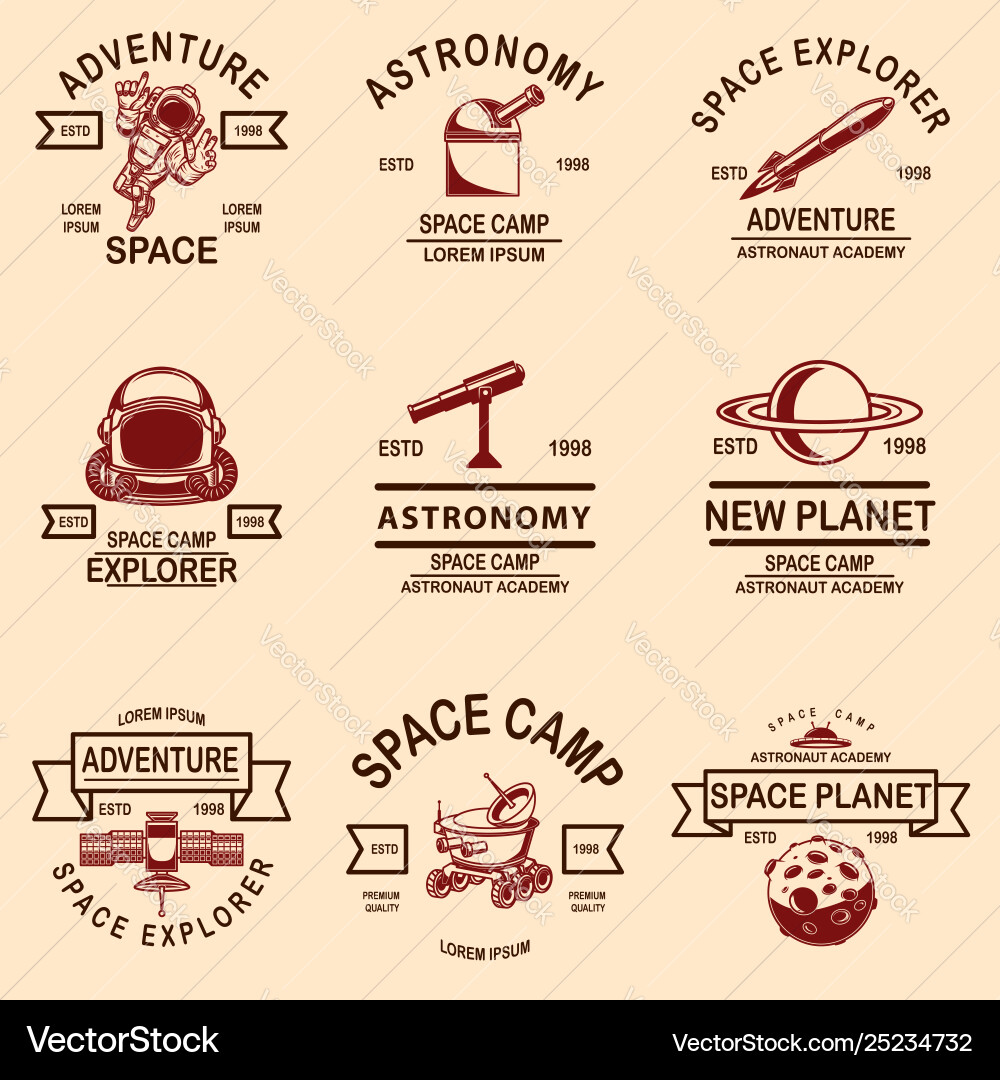 Set space camp label templates design element Set space camp label templates design element vector image