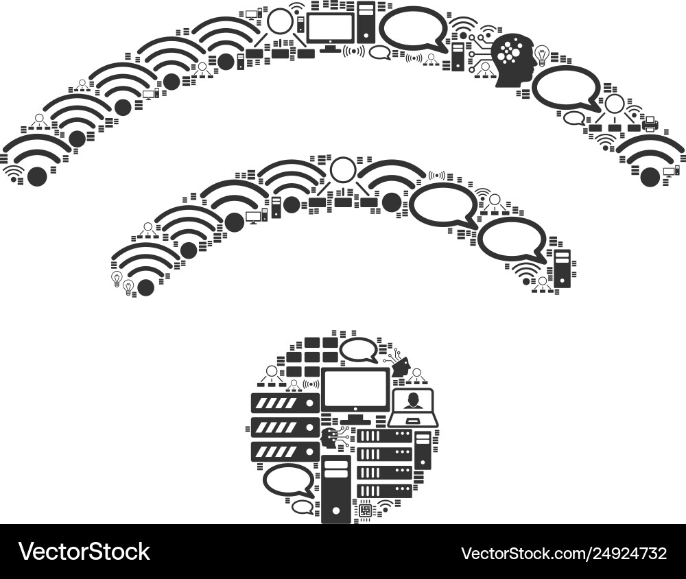 Wi-fi mosaic icon for bigdata and computing Wi-fi mosaic icon for bigdata and computing Vector Image